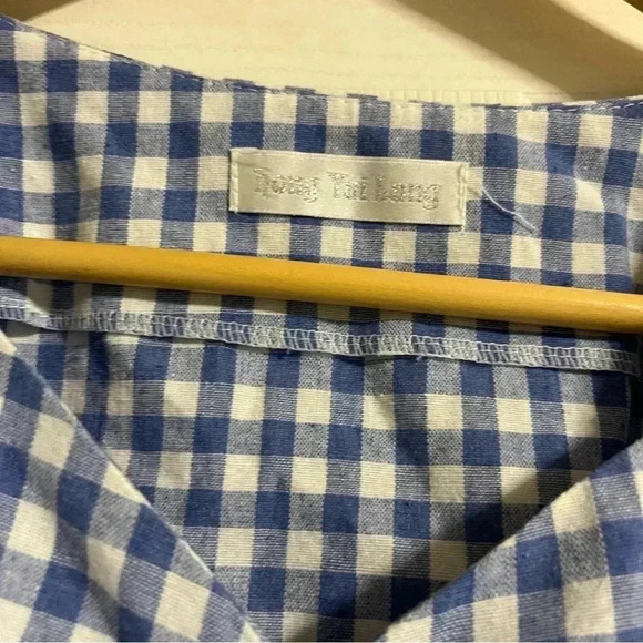 Gingham blue crop top puffy sleeve bubble sleeve top small - Picture 2 of 5